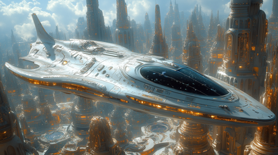 A sleek royal spacecraft of crystalline silver and Prompt